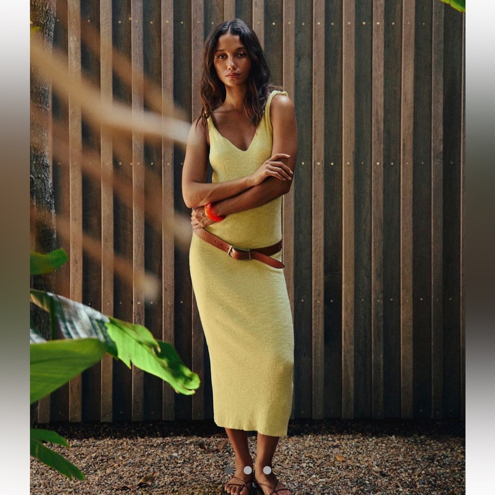Free People Kayla Sweater Midi Dress in Lemongrass Size Large